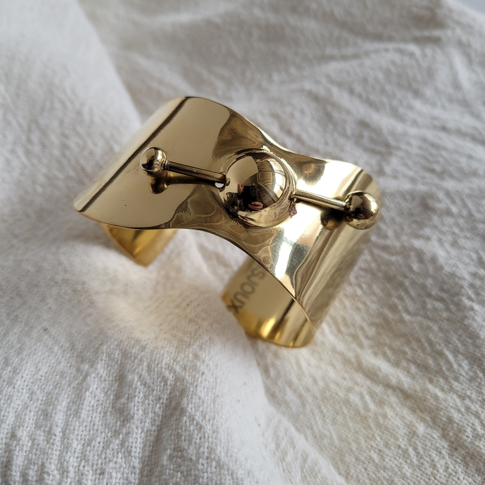 Barbell Piercing brass cuff bracelet